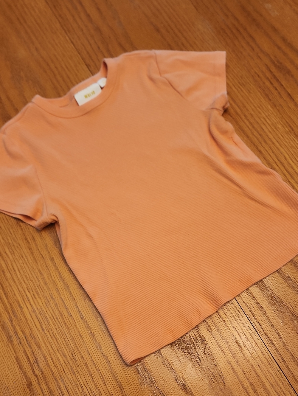 Anthropologie Women's Orange Short Sleeve Cropped Ribbed Tee - Picture 15 of 16